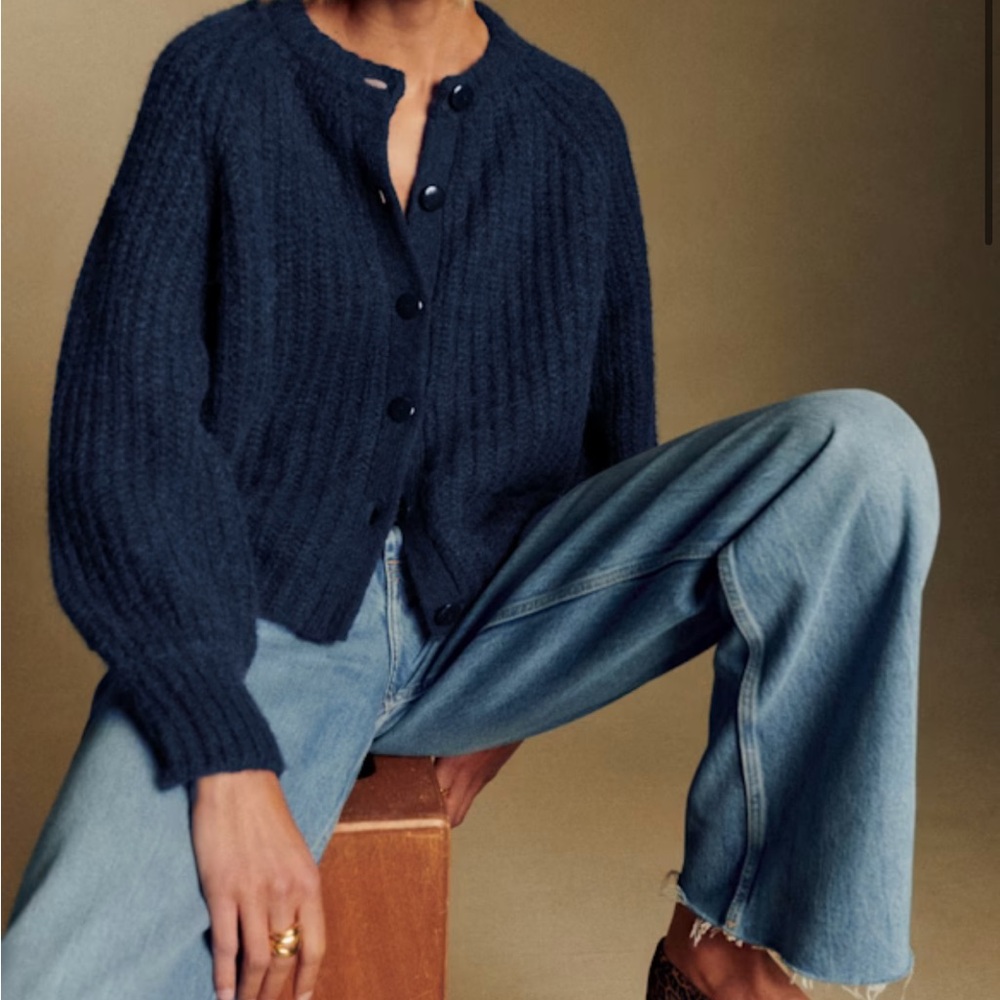 Sezane Navy Blue Cardigan Sweater